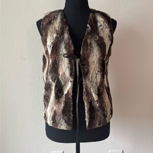 Vtg Anthropologie Faux Fur Vest Women’s XS Brown Textured Lined USA Made Preppy